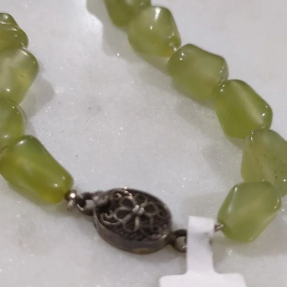 Chalcedony Green Gemstone Necklace Sterling Silver